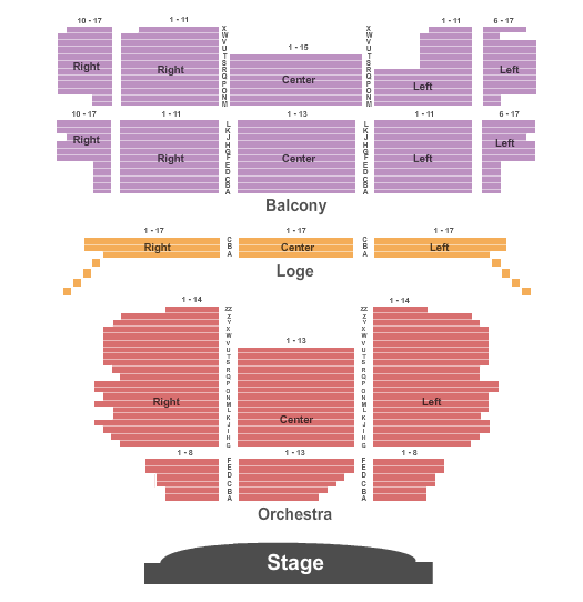 Reserved seating chart for Saenger Theatre: orchestra, boxes, mezzanine, and balcony
